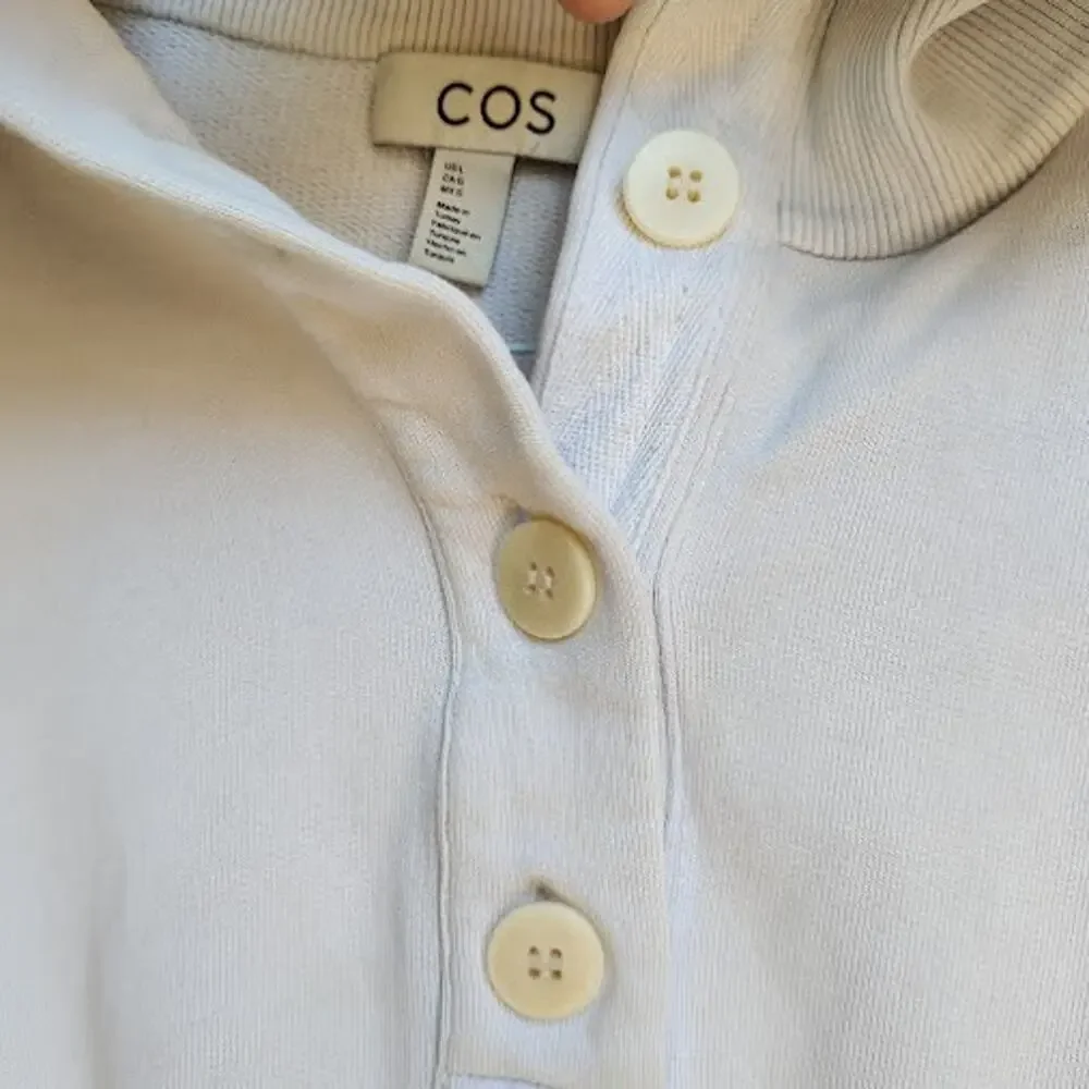 COS | Beige Fold-Over Neck Drawstring Hem Cropped Boxy Pullover Sweater Lhy7u